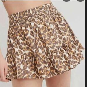 Aerie Linen Blend Leopard Print Ruffled Mini Skirt M